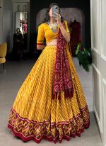 Tussar Silk Yellow Festival Wear Leheriya Print Ready To Wear Lehenga Choli